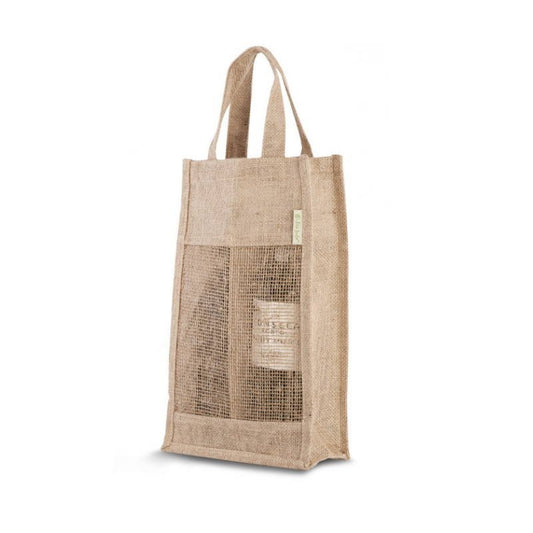 Jute Wijntas Mesh voor 2 Flessen - GroeneSpullen.nl